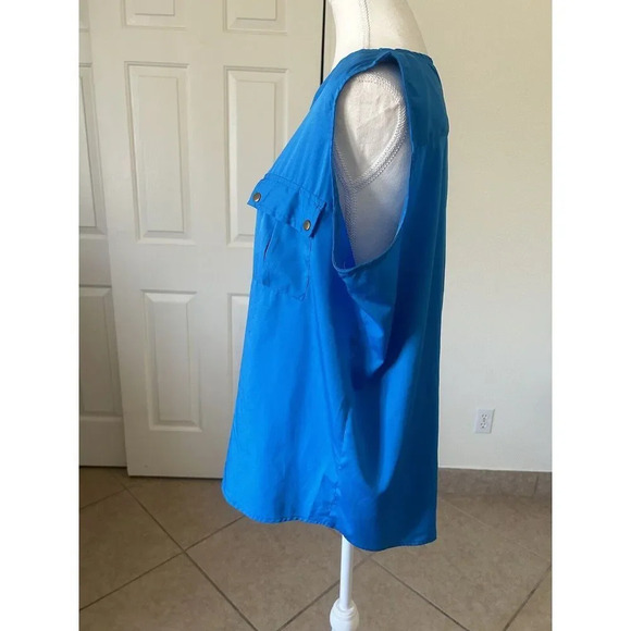 Jennifer and Grace Women's Sleeveless Button Blouse pockets  blue size 1X - Picture 5 of 12